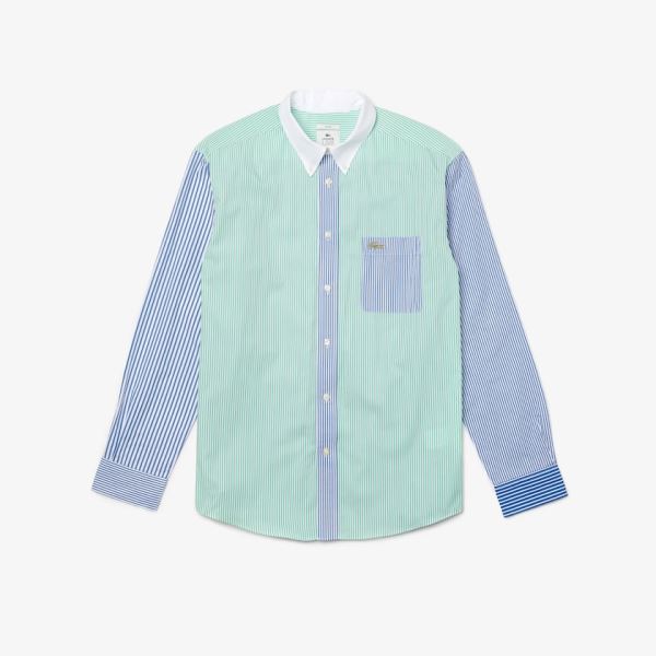 Lacoste LIVE Relaxed Fit Striped Cotton Shirt Dámské - Šortky Blankyt / Zelene / Bílé | CZ-QhR0Es